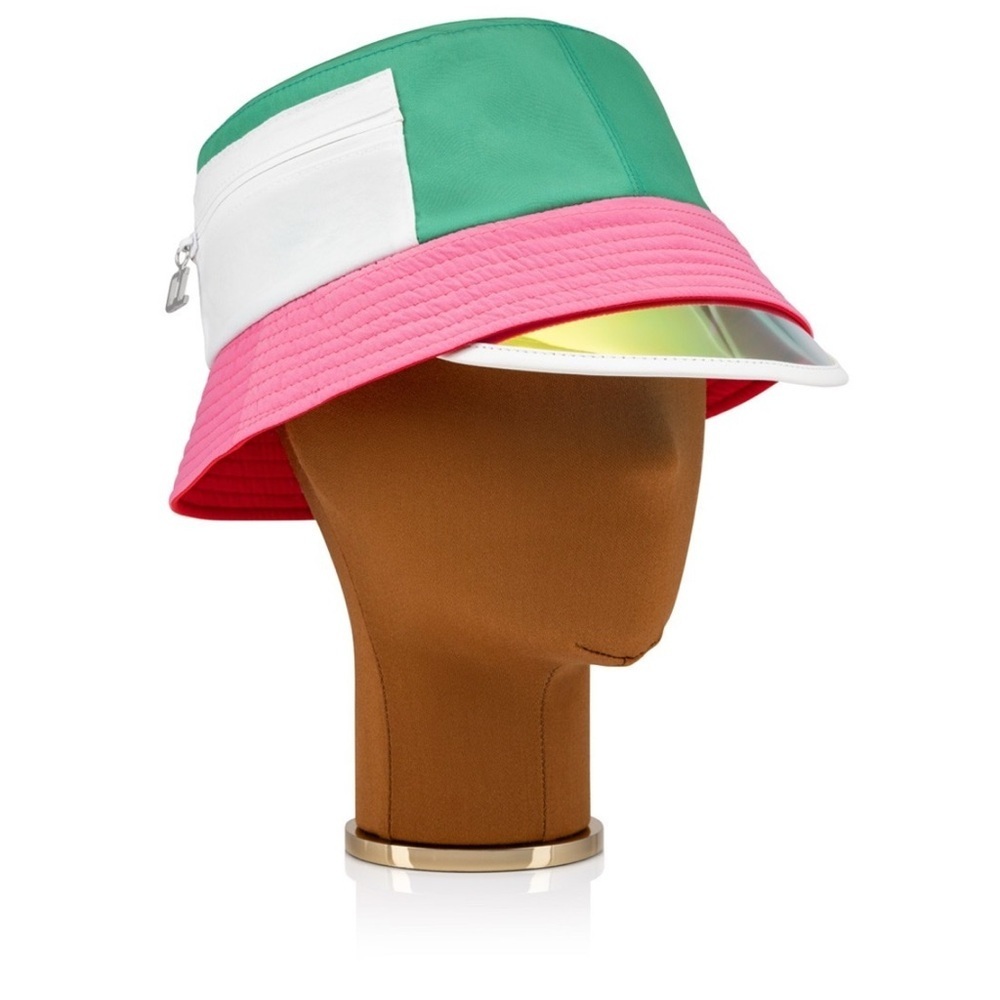 Christian Louboutin NWT Bobiviz Medium green pink white bucket hat w/ visor